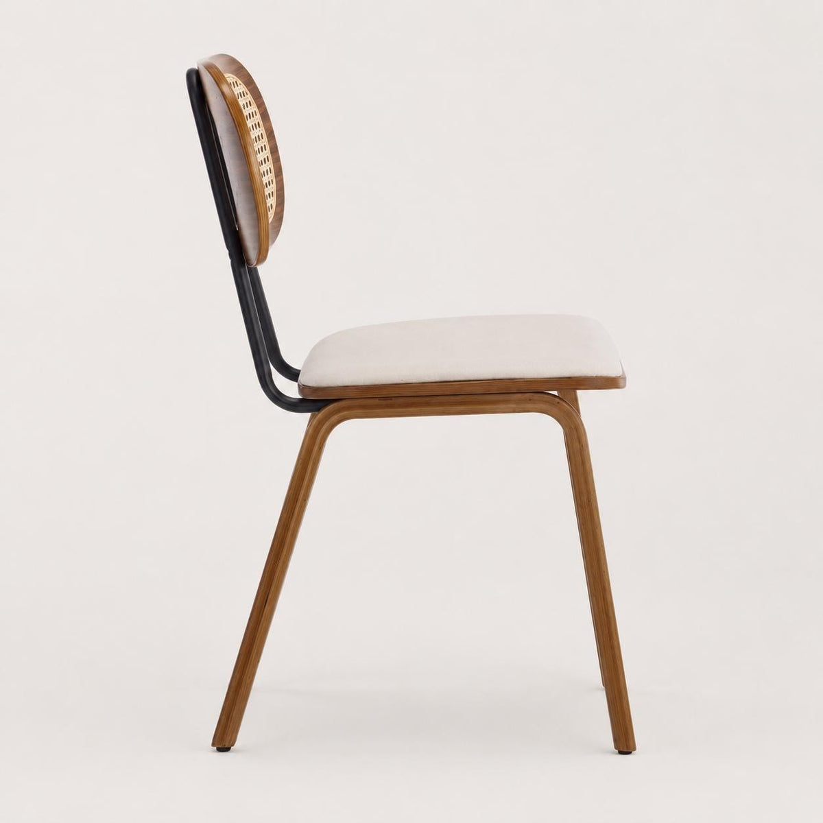 Nora Cane Back Dining Chairs — Set of Two — Walnut and Cream, side view