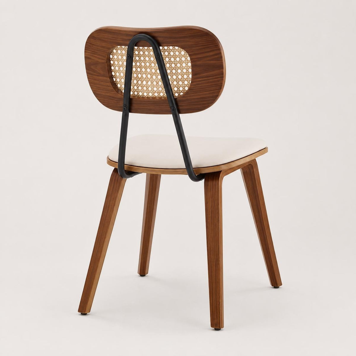 Nora Cane Back Dining Chairs — Set of Two — Walnut and Cream, rear view