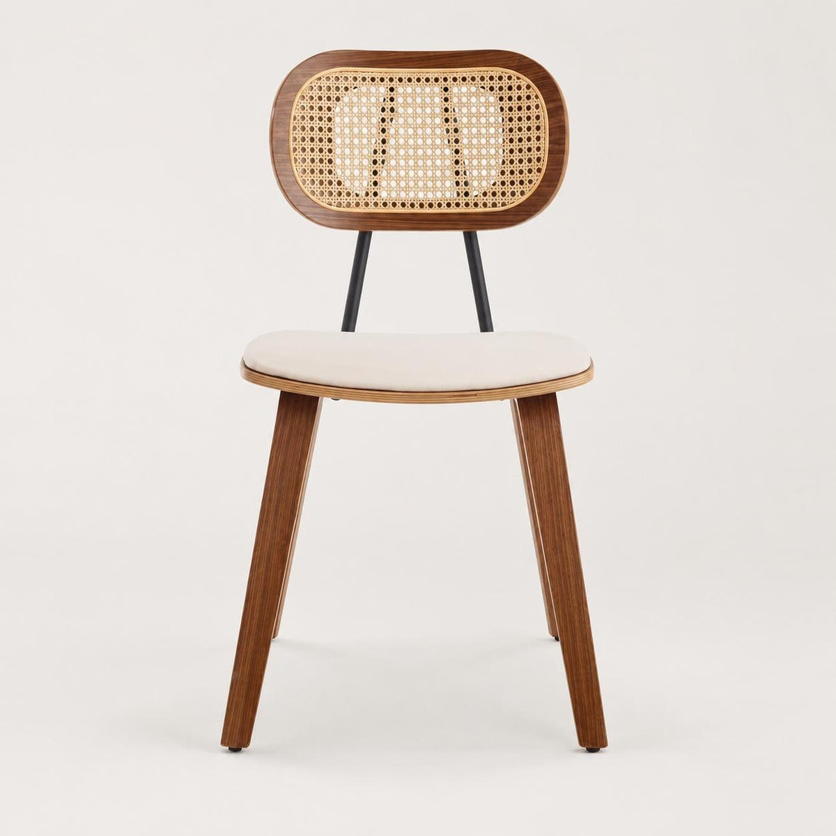 Nora Cane Back Dining Chairs — Set of Two — Walnut and Cream, front view