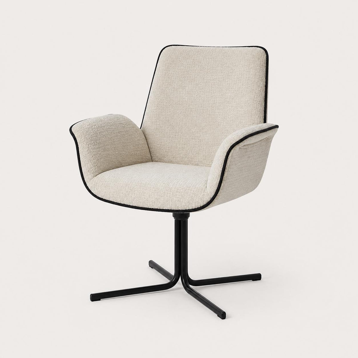 Bramley Bouclé Swivel Armchair — Cream, full chair