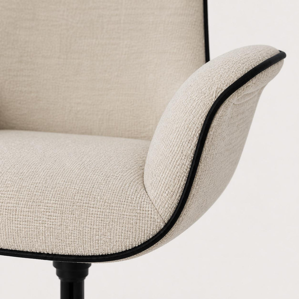 Bramley Bouclé Swivel Armchair — Cream, arm detail