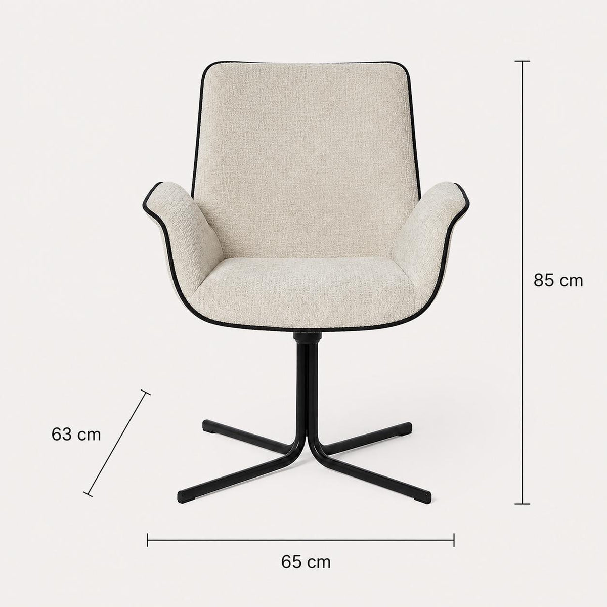 Bramley Bouclé Swivel Armchair — Cream, dimensions