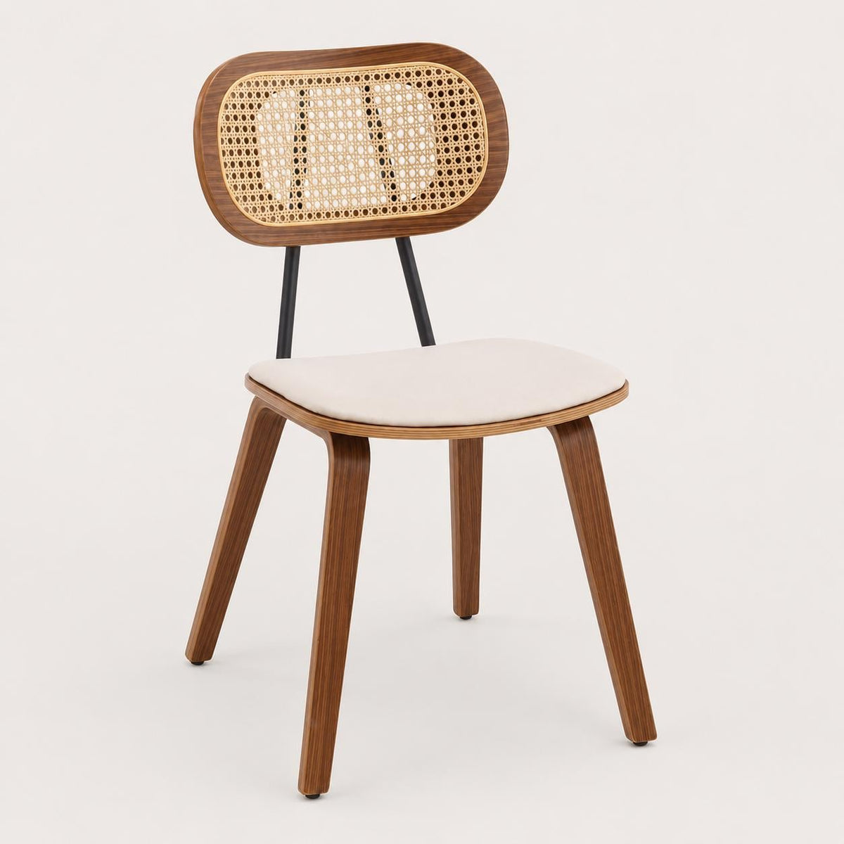 Nora Cane Back Dining Chairs — Set of Two — Walnut and Cream, full chair
