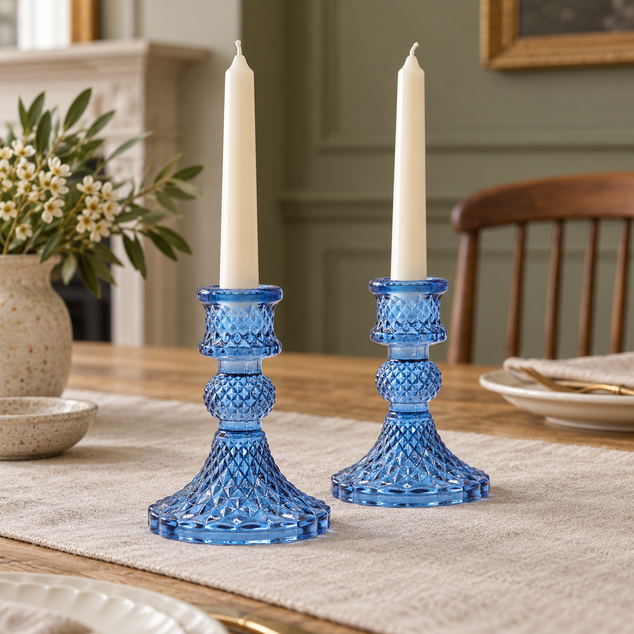 Wren Vintage Glass Candle Holders — Pair